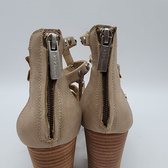 Bcbgeneration Chasta Strappy Sandals Size 9.5M Tan Block Heel Caged Studded - Picture 10 of 13